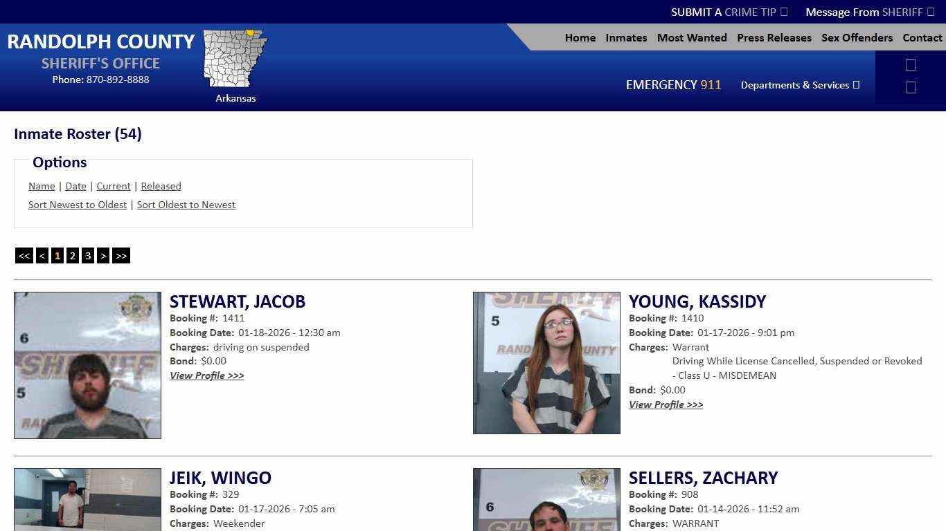 Inmate Roster - Current Inmates Booking Date Descending - Randolph County Sheriff AR